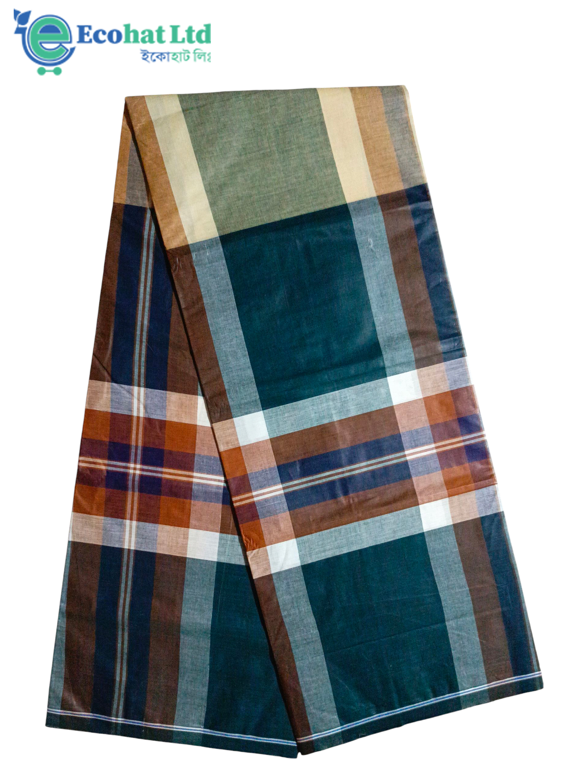 100% Cotton Sirajganj Tater Lungi 5.5 Hat-Color-Dark Green & Skink Stripe