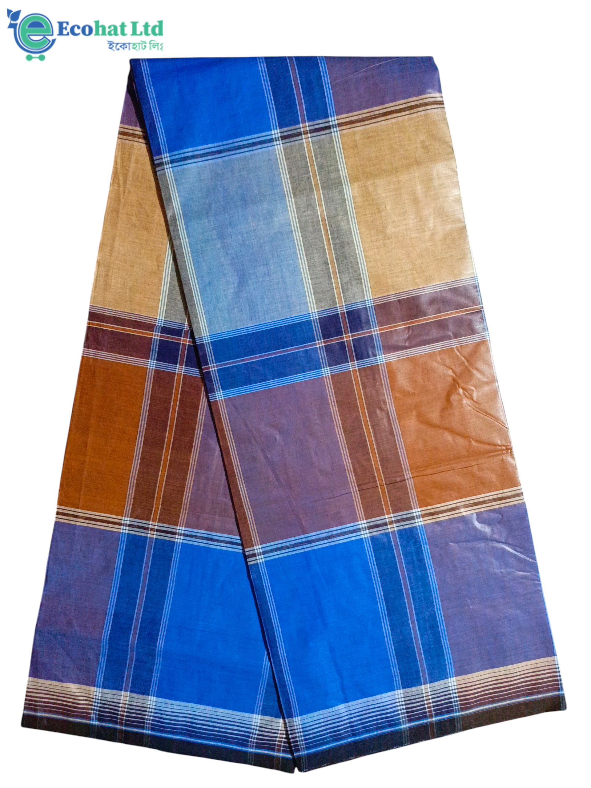 100% Cotton Sirajganj Tater Lungi 5.5 Hat-Color-Golden & Purple Stripe