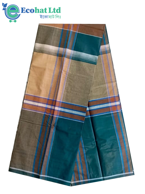 100% Cotton Sirajganj Tater Lungi 5.5 Hat-Color-Golden & Olive Stripe