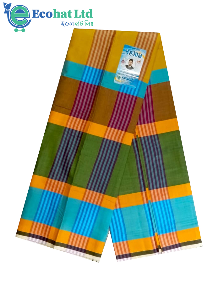 100% Cotton Sirajganj Tater Lungi 5.5 Hat-Color-Yellow & Olive Stripe