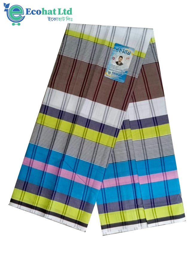 100% Cotton Sirajganj Tater Lungi 5.5 Hat-Color-White & Light Blue Stripe